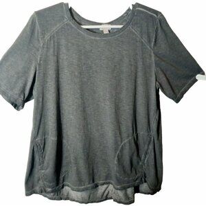 Logo Lori Goldstein Womens Gray Elbow Sleeve Tunic Top Pockets Size L  A592714